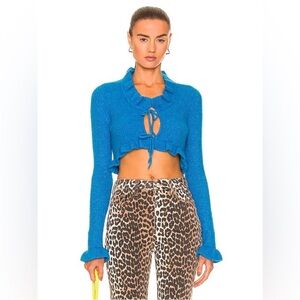 GANNI Soft Wool Long Sleeve Cardigan Top in Cloisonné Size S